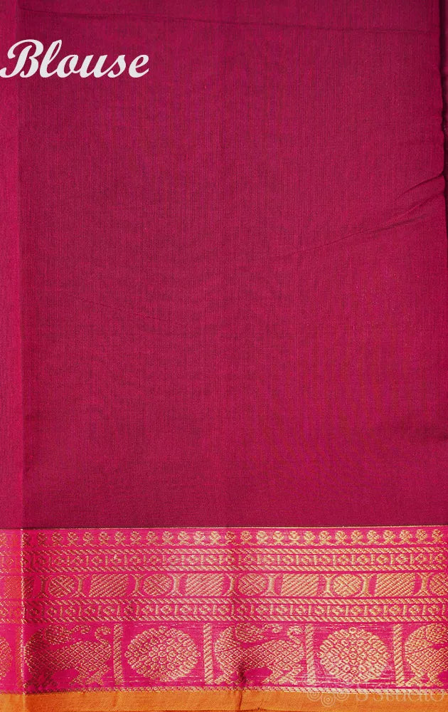 Maroon handwoven kanchi cotton saree with deer butta