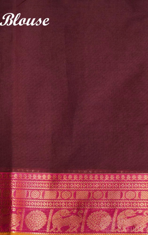 Brown handloom kanchi cotton saree with deer butta