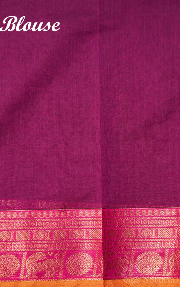 Purple handwoven kanchi cotton saree with zari border