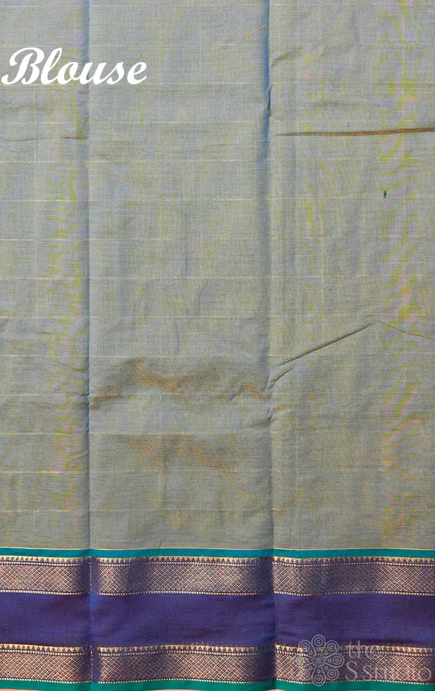 Powder blue zari checked kanchi cotton saree with rettaipet border