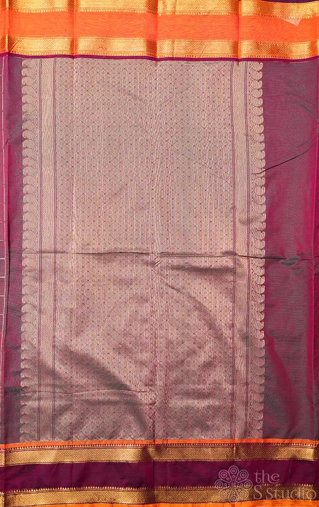 Pinkish brown zari checked kanchi cotton saree