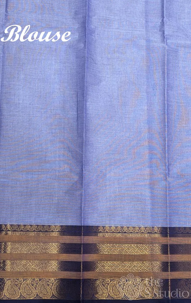 Powder blue kanchi cotton saree with varisaipet zari border