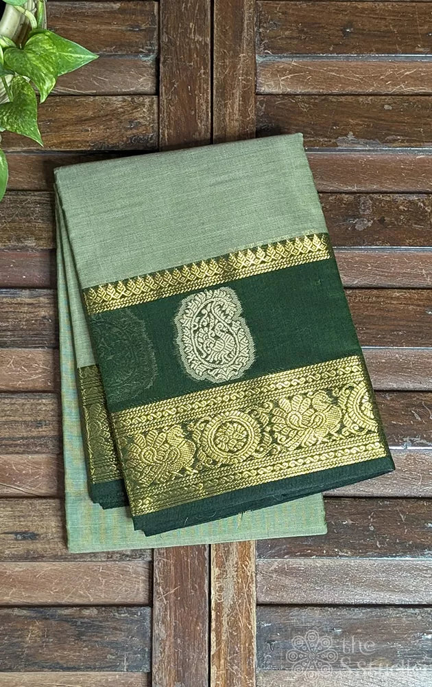 Light green kanchi cotton saree with dark green border