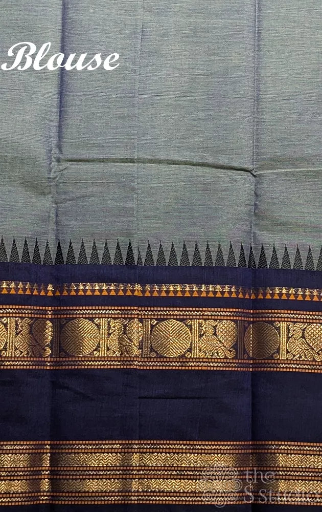 Bluish grey kanchi cotton saree with rettaipet border