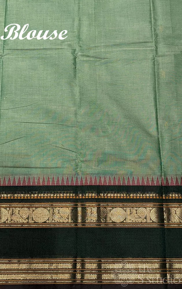 Elachi green kanchi cotton saree with dark green rettaipet border