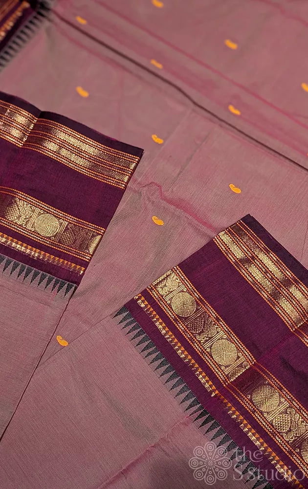 Cocoa brown kanchi cotton saree with brown rettaipet border