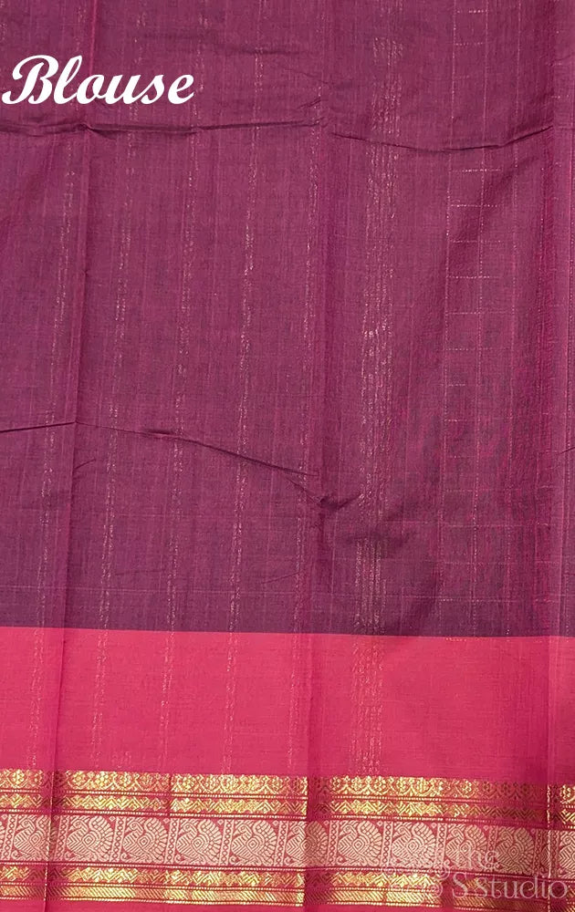 Maroon checked kanchi cotton saree with red border