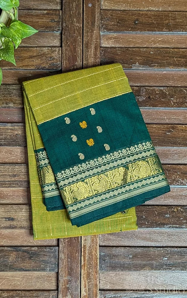 Light green kanchi cotton saree with zari checks