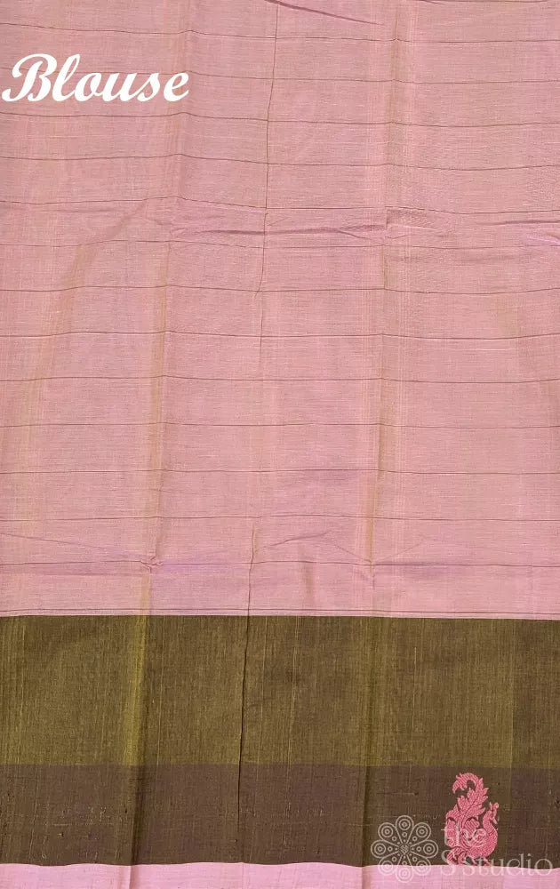 Peach kanchi cotton saree with green checks