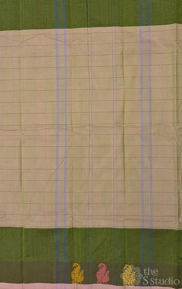 Light green kanchi cotton saree with checks