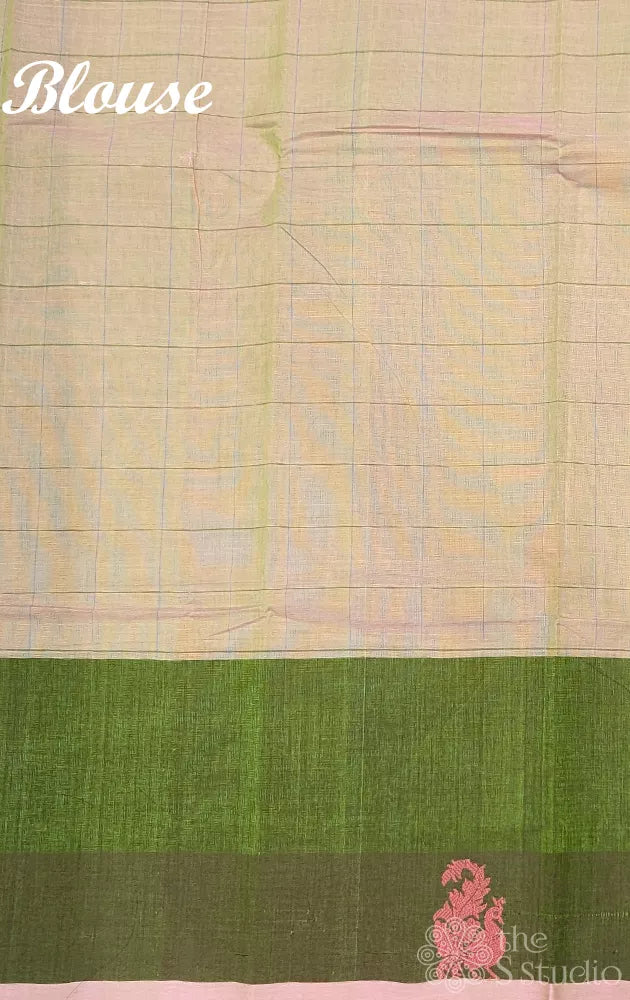 Light green kanchi cotton saree with checks