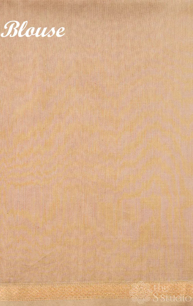 Light pista maheshwari silk cotton saree with block printing on border