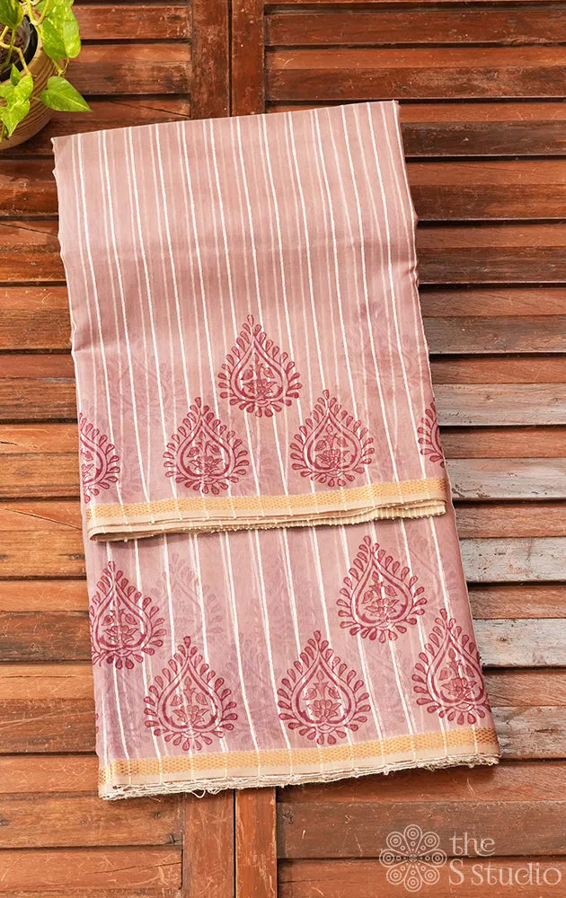 Cocoa brown maheshwari silk cotton saree with block printing on border