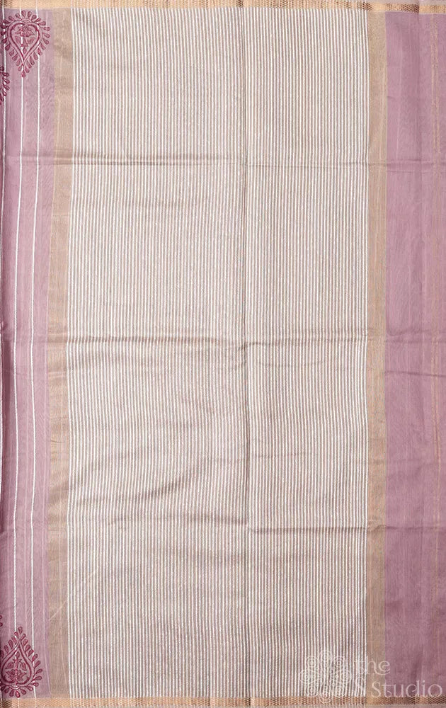 Cocoa brown maheshwari silk cotton saree with block printing on border