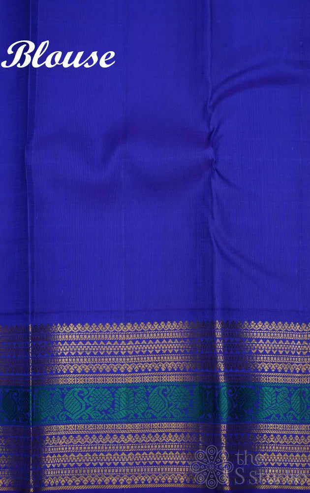Fanta orange kanchipuram silk saree with korvai blue border