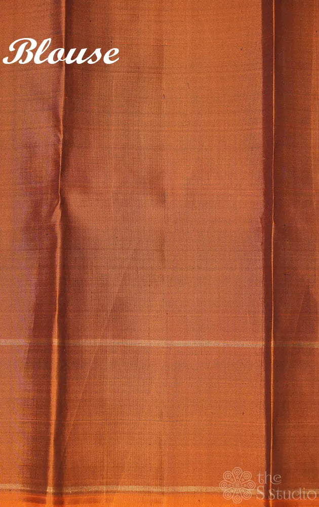 Honey rust kanjivaram silk saree with vertical zari lines