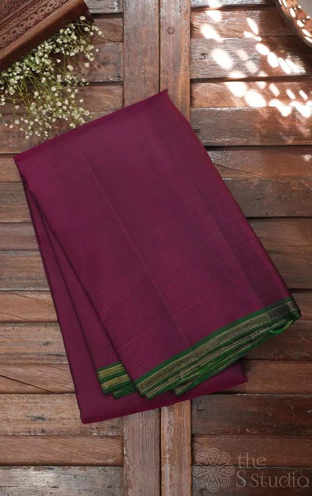 Plain burgundy colour kanchi silk saree with zari butta pallu