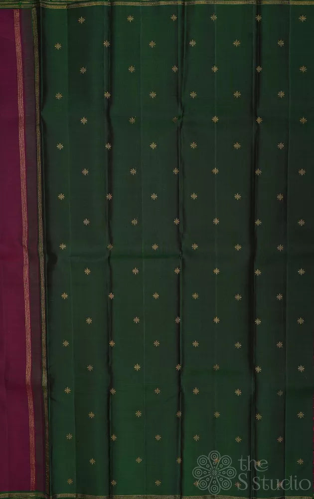 Plain burgundy colour kanchi silk saree with zari butta pallu