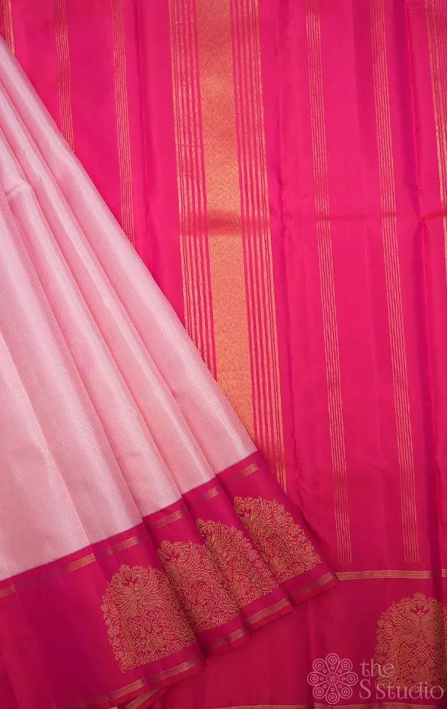 Baby pink kanchipuram silk saree with ranipink border