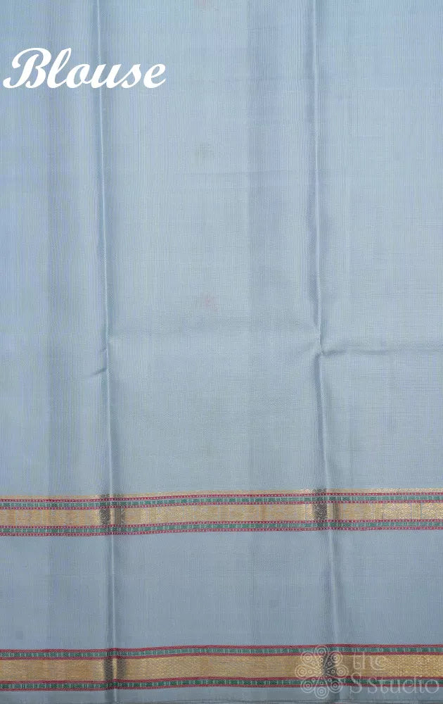 Light powder blue kanchi silk saree with rettaipet border