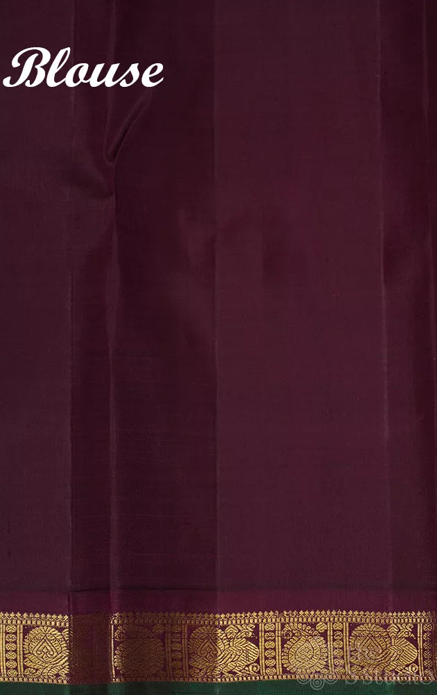 Pista green small border kanchi silk saree with korvai brown border