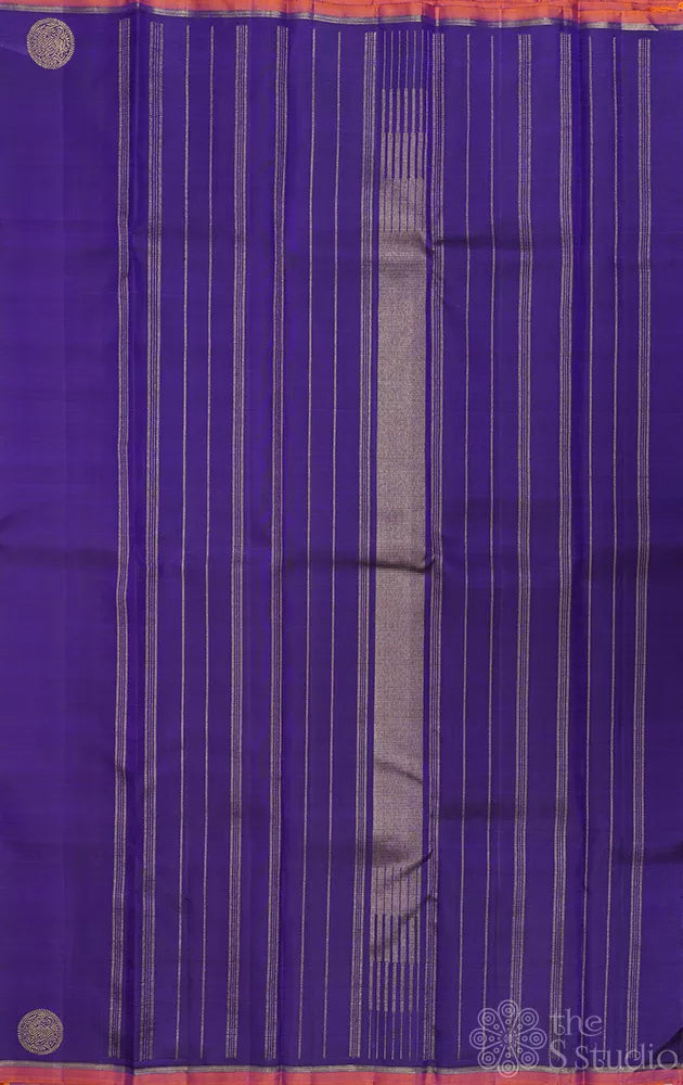 Royal blue kanchi silk saree with yali  motifs along the border