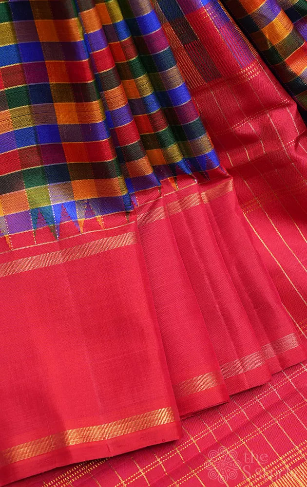 Paalum pazhamum checked kanjivaram saree with korvai red border