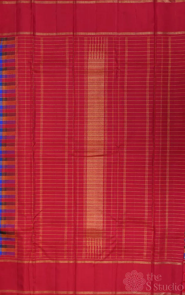 Paalum pazhamum checked kanjivaram saree with korvai red border