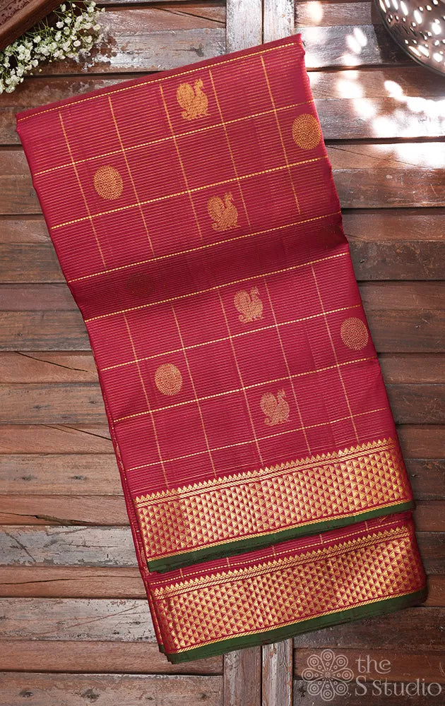 Maroon vairaoosi madisar kanchipuram silk saree for wedding