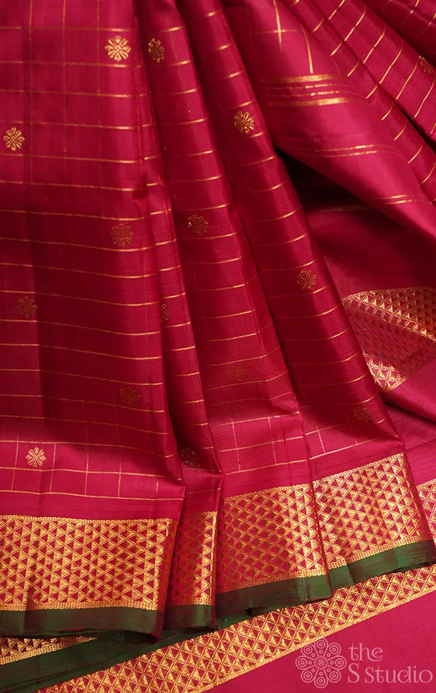 Maroon madisar kanchipuram silk saree for bride
