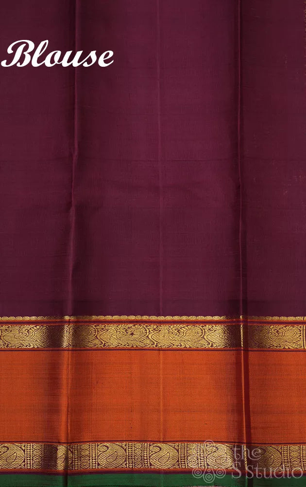 Pinkish lavender kanjivaram silk saree with rettaipet border