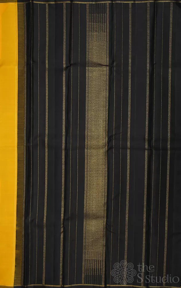 Plain Mustard yellow kanchi silk saree with black pallu