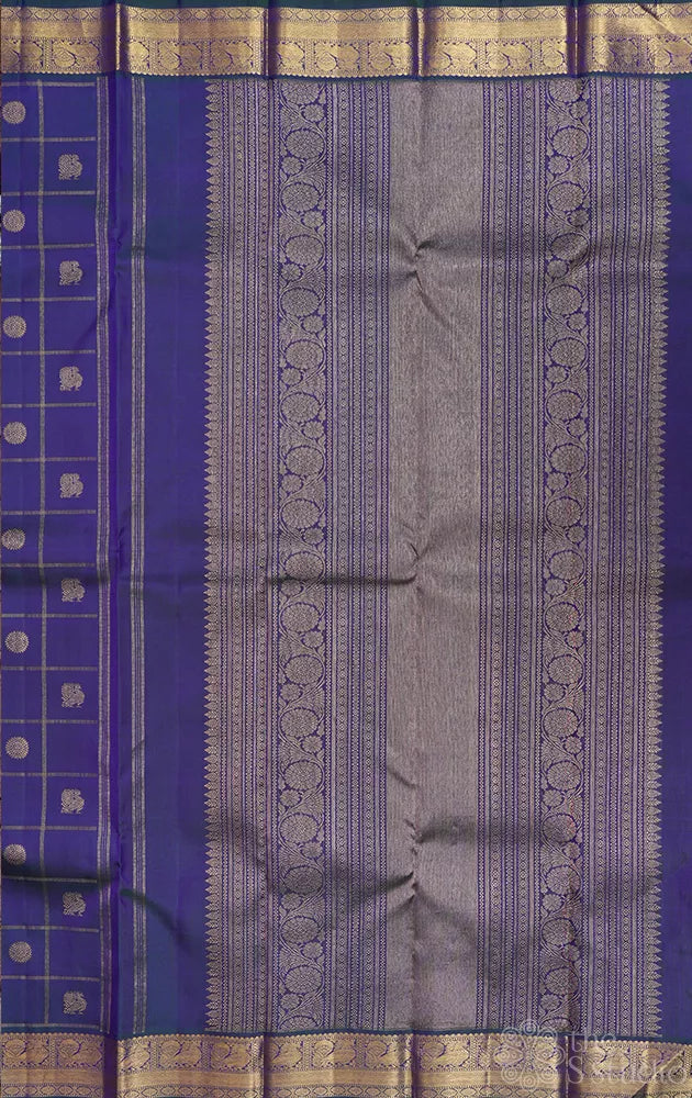 Peacock blue zari checked kanjivaram silk saree