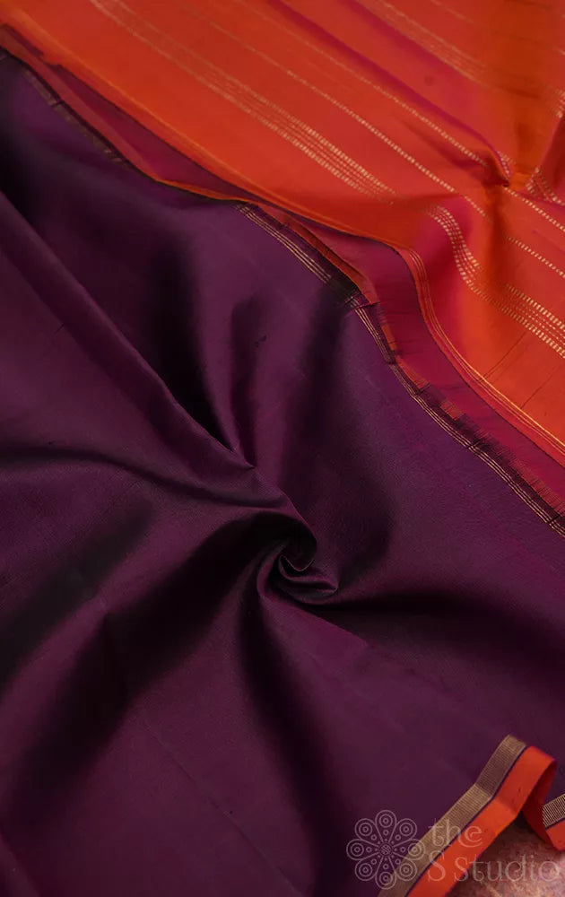 Deep purple plain kanchi silk saree with contrast pallu