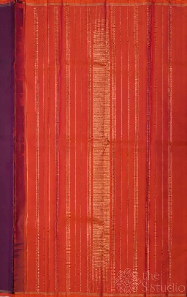Deep purple plain kanchi silk saree with contrast pallu