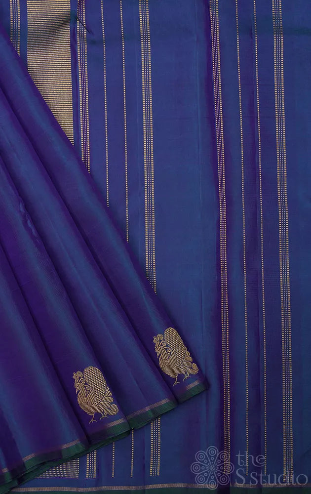 Peacock blue kanjivaram silk saree with border buttas