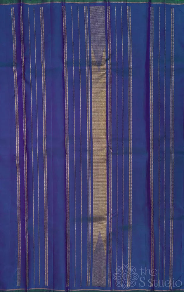 Peacock blue kanjivaram silk saree with border buttas