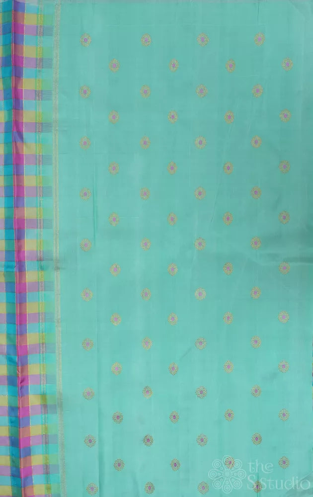 Pastel checked kanchipuram silk saree with pale blue pallu
