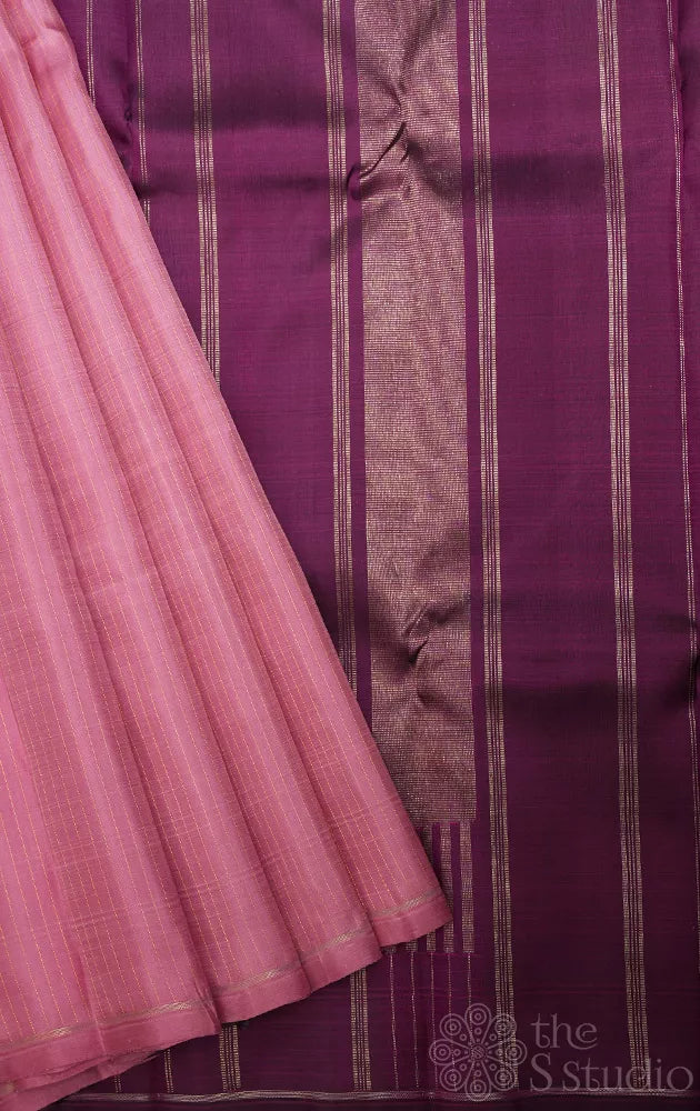 Onion pink handloom Kanchipuram pattu saree with seepu reku pallu