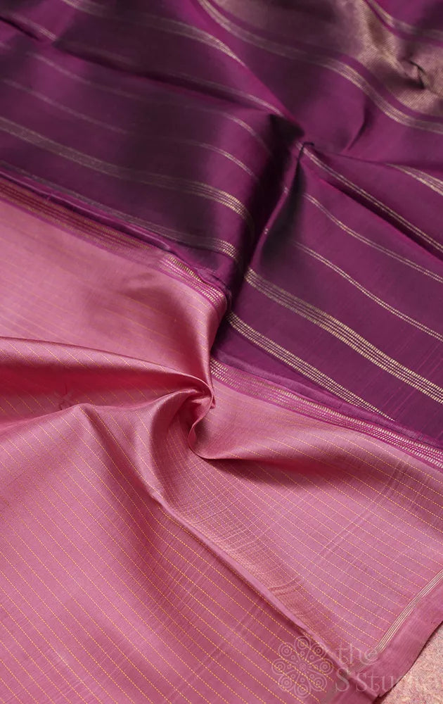 Onion pink handloom Kanchipuram pattu saree with seepu reku pallu