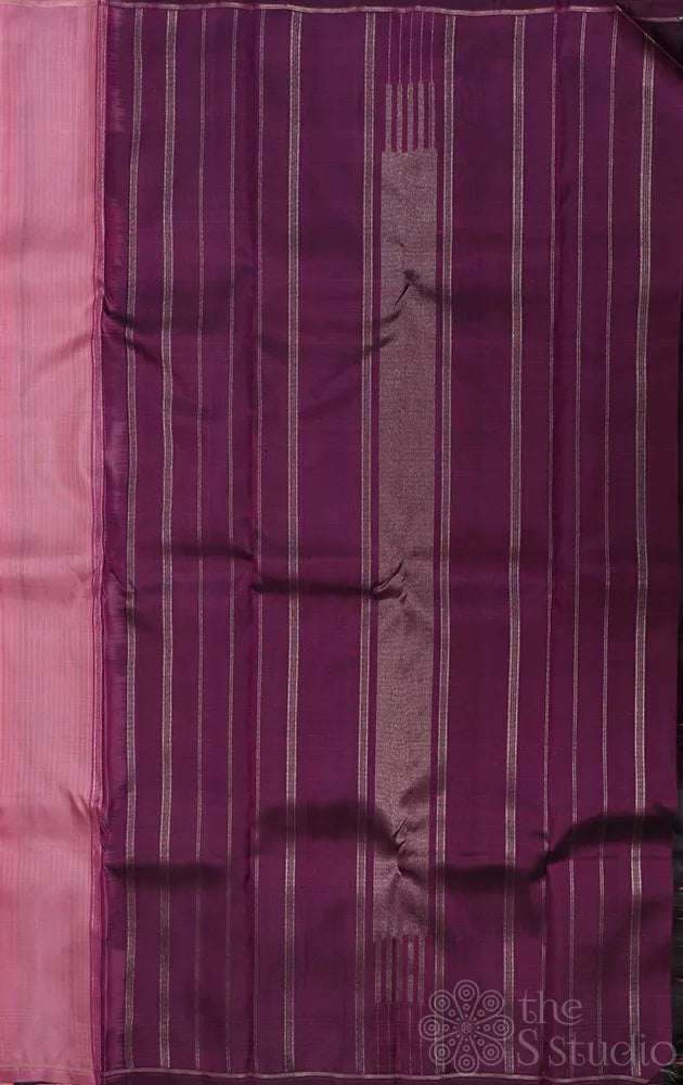 Onion pink handloom Kanchipuram pattu saree with seepu reku pallu