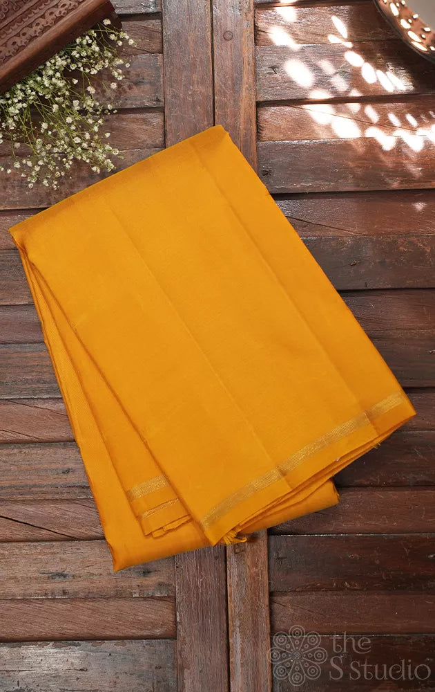Yellow plain kanchi silk saree with simple pallu