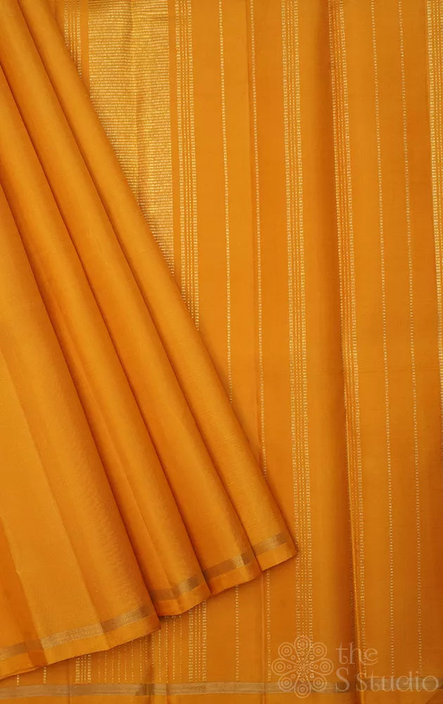 Yellow plain kanchi silk saree with simple pallu