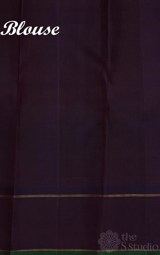 Rust kanchipuram silk saree with violet border