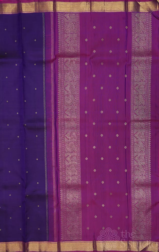 Violet kanchipuram silk saree with small purple getti zari border