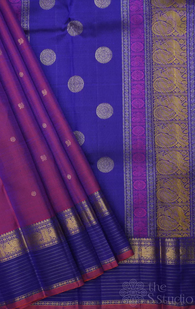 Purple kanjeevaram silk saree  with deep blue border