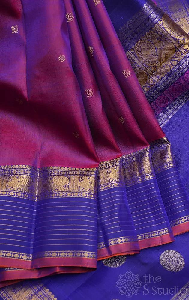 Purple kanjeevaram silk saree  with deep blue border