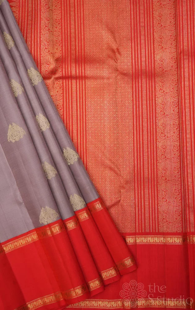 Cocoa brown kanchipuram silk saree with red korvai border