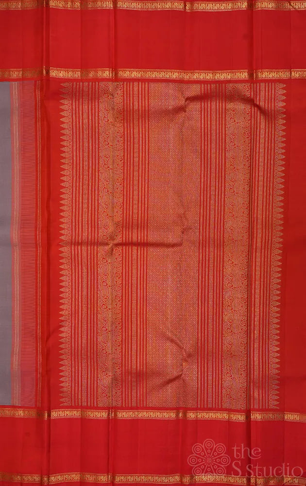 Cocoa brown kanchipuram silk saree with red korvai border