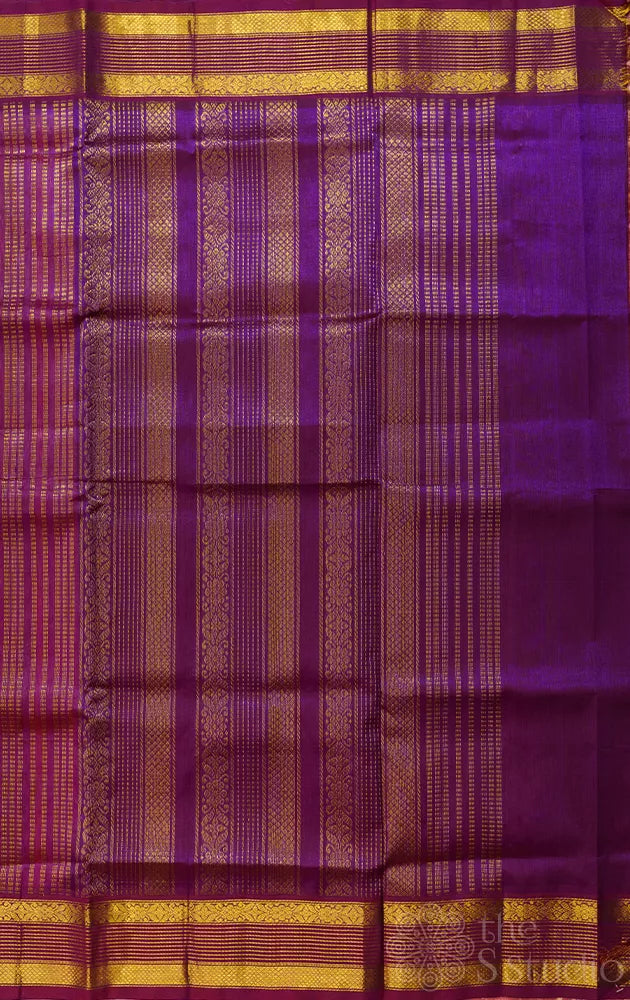 Orange handloom  silk cotton saree with korvai rettaipet border